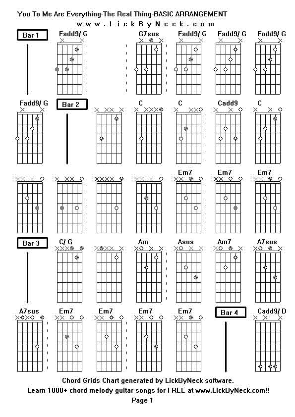 Chord Grids Chart of chord melody fingerstyle guitar song-You To Me Are Everything-The Real Thing-BASIC ARRANGEMENT,generated by LickByNeck software.